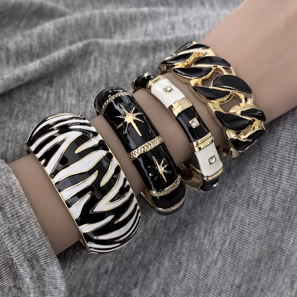 Zebra Tablet Accessories - Эмалированные позолоченные круглые металлические широкие браслеты